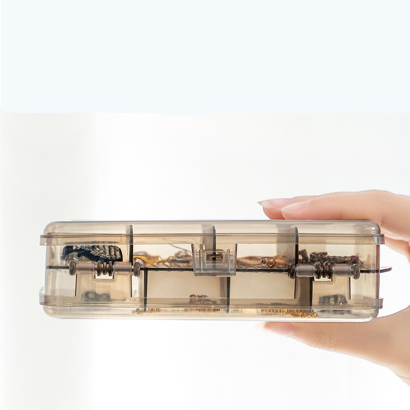 Double-Layer Compartment Portable Jewelry Box Jewelry 10 Compartment Mini Storage Box Plastic Transparent Earring Storage Box