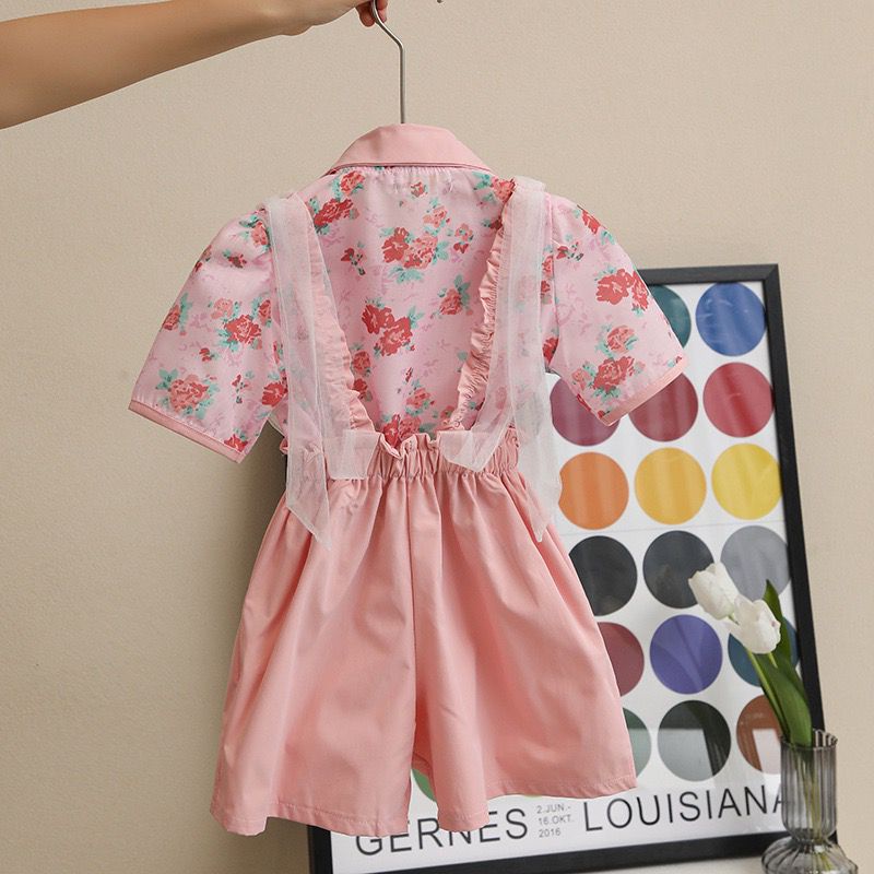 Setelan Anak Perempuan Import  Jumpsuit Bunga Pink