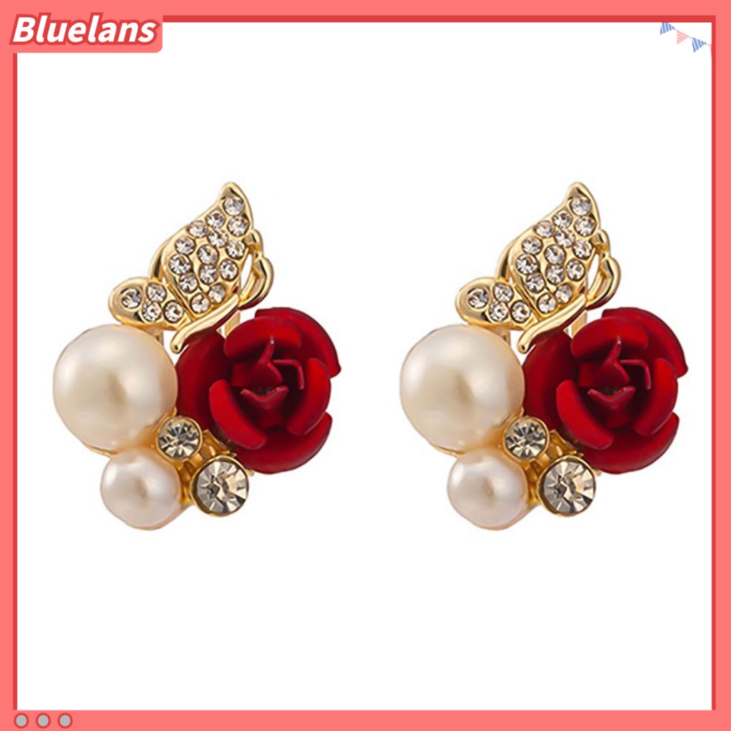 Anting Stud Untuk Hadiah: Model Gantung Mutiara Kubik Zirkon Imitasi Warna Emas Merah Bahan Logam