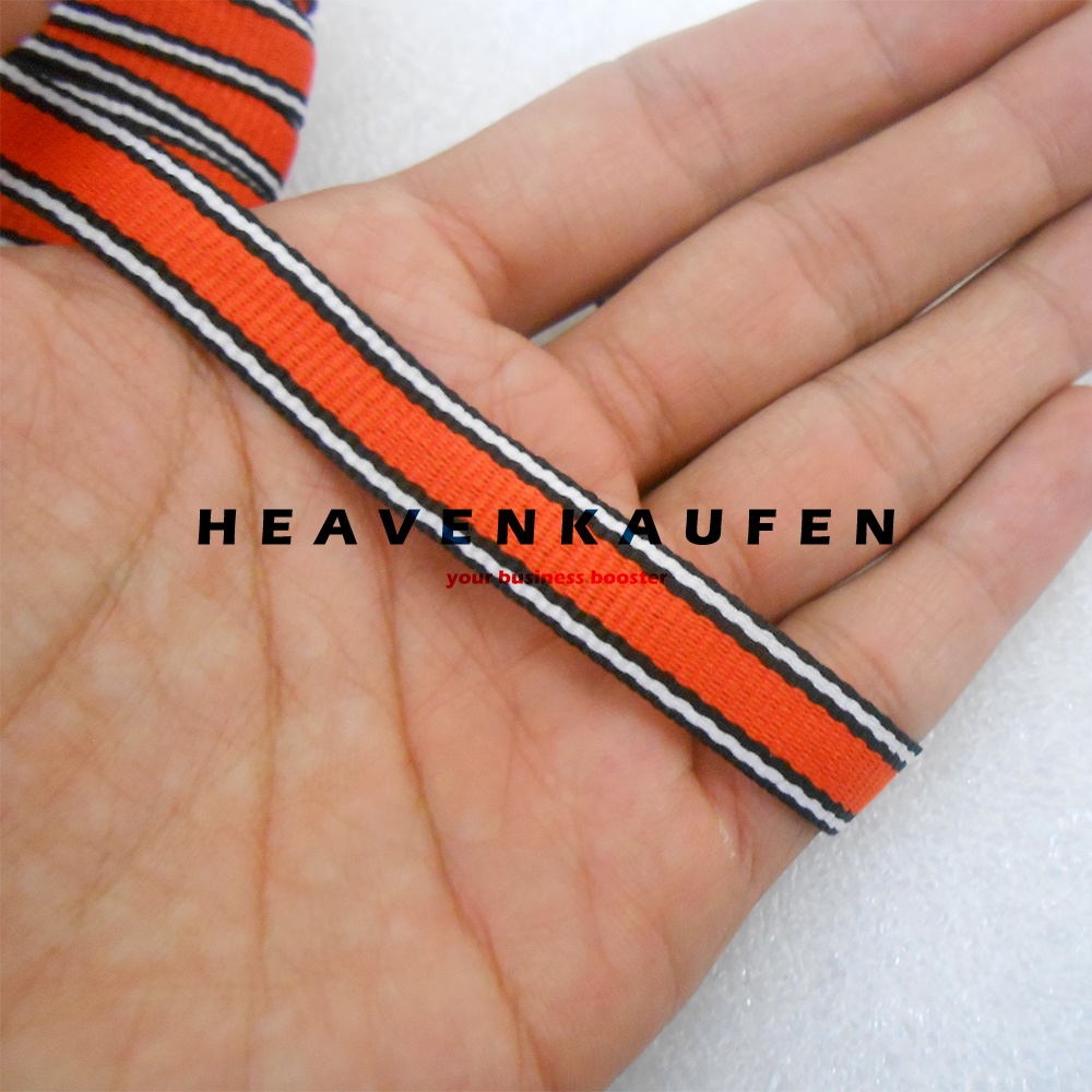 Webbing Strip Halus Lebar 1 cm Warna Orange Strip Hitam Putih Harga Per Rol isi 18 Meter