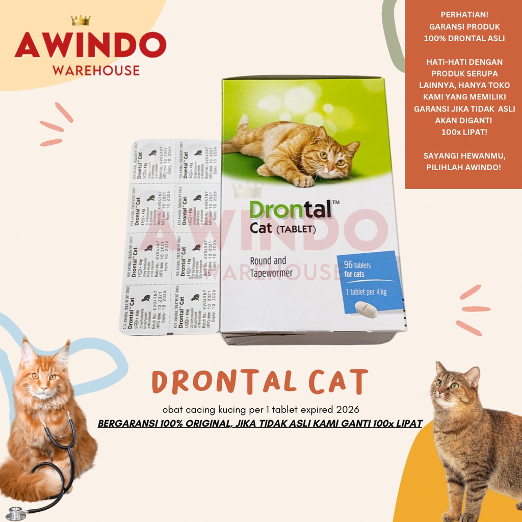 DRONTAL CAT KUCING 1 TABLET - Obat Cacing Hewan Kucing Cat Kitten