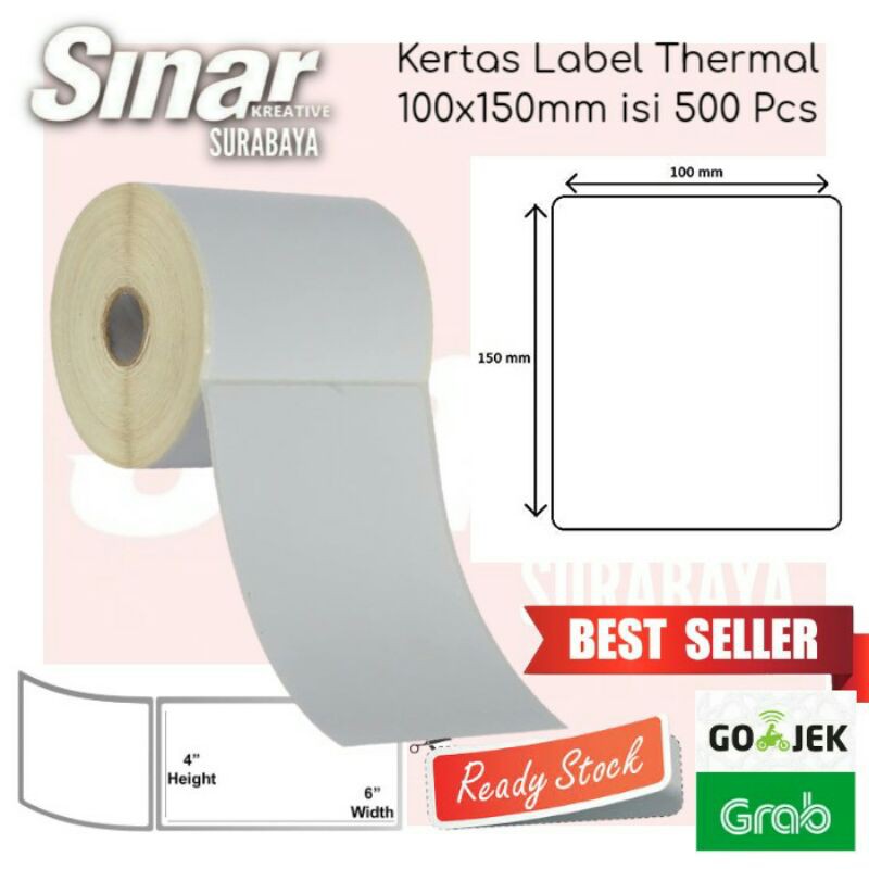 

KERTAS LABEL THERMAL STICKER 100x150 MM ISI 500 PCS WITH GAP