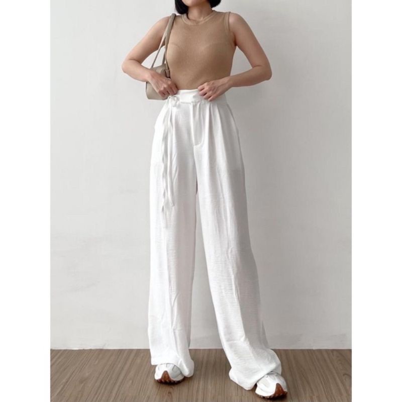 Highwaist Kulot Cringkle Pants Wanita Loose