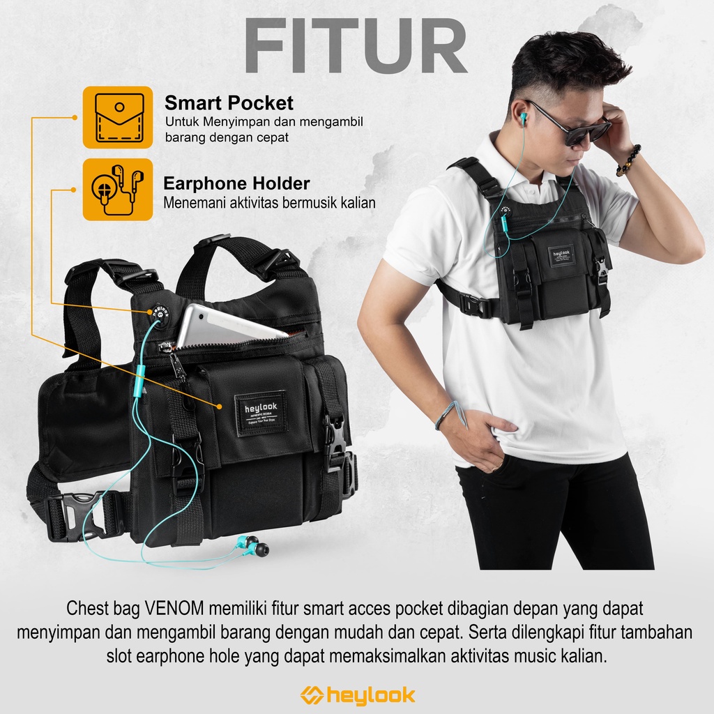 Tas Dada Tactical Chest Bag Rig Outdoor Sepeda Motor Touring Tas Pelindung Dada Pria Wanita Travelling Model Terbaru Stylish Tebal Premium UH13