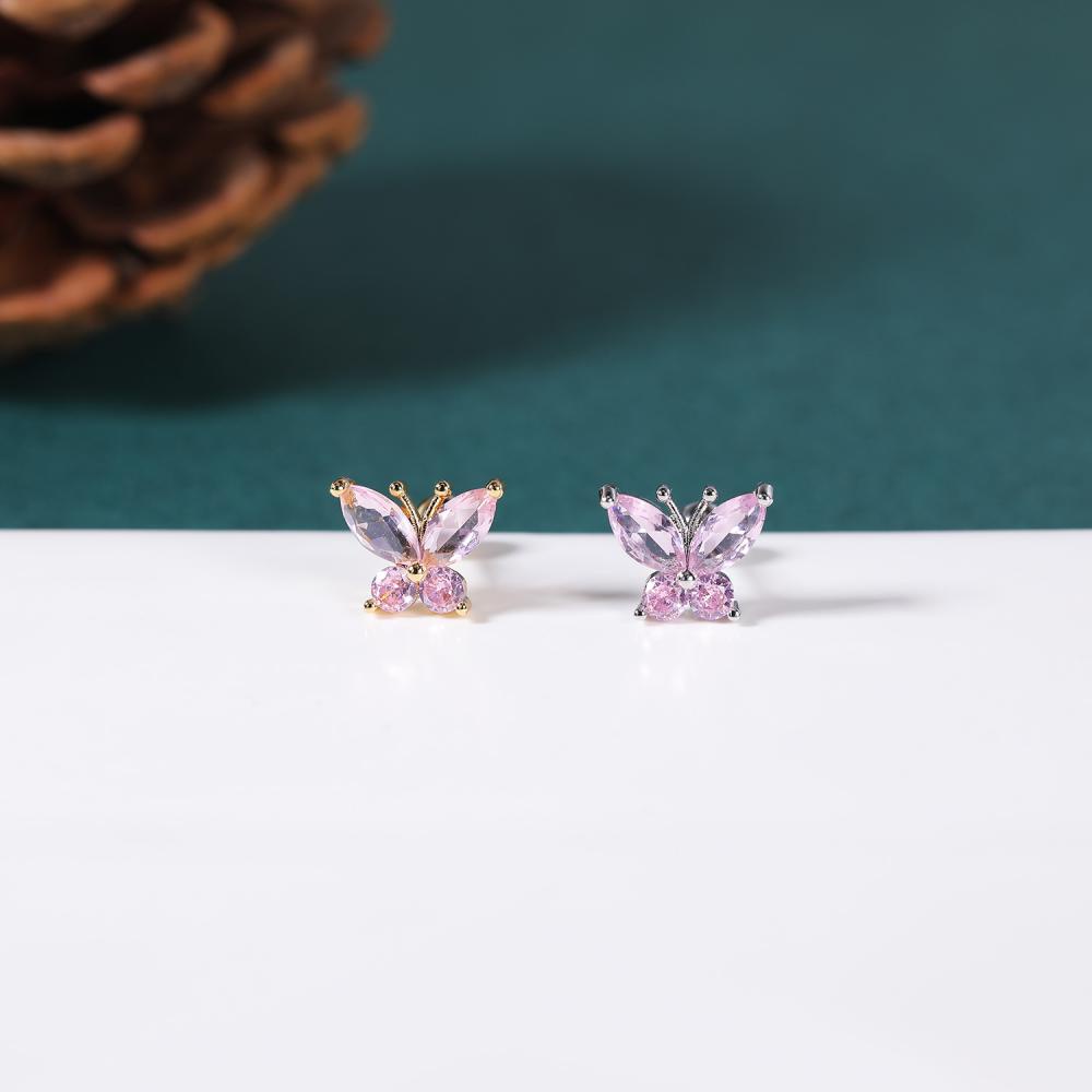 1 PC Anting Stud Kristal Bentuk Hewan Astronot Kelinci Butterfly Hati