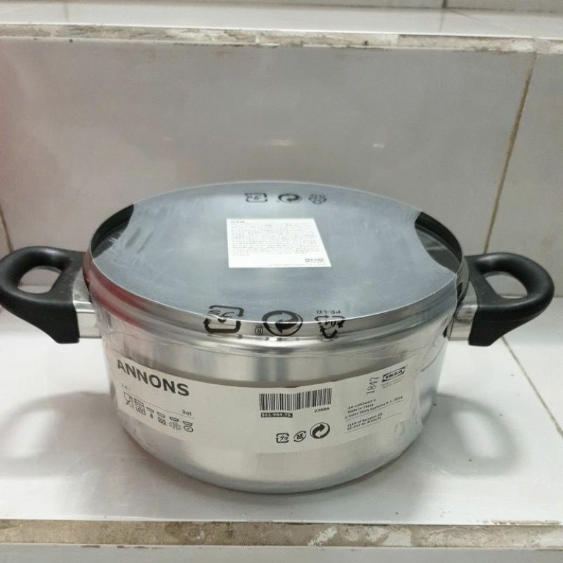Panci Dgn Penutup Kaca Tempered Baja Tahan Karat 2.8L IKEA ANNONS
