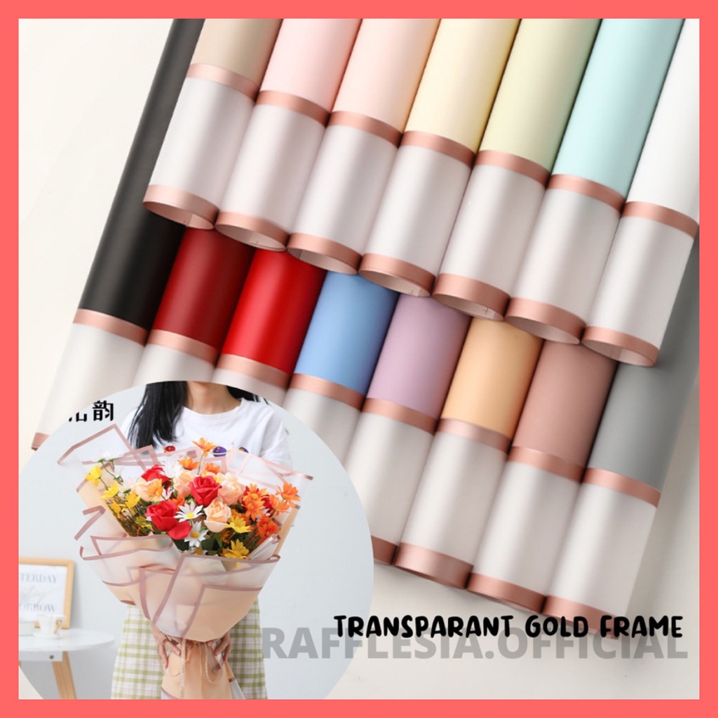 

[5 LEMBAR] Flower Wrapping Paper Varian List Gold Frame Transparant Gold Kertas Buket Bunga Cellophane Florist Kertas Kado