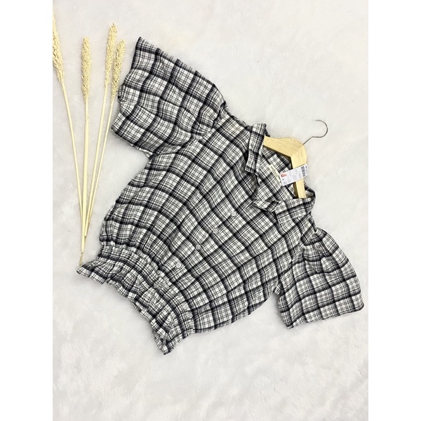 KEMEJA WANITA CROP KOTAK KOTAK KOREA STYLE