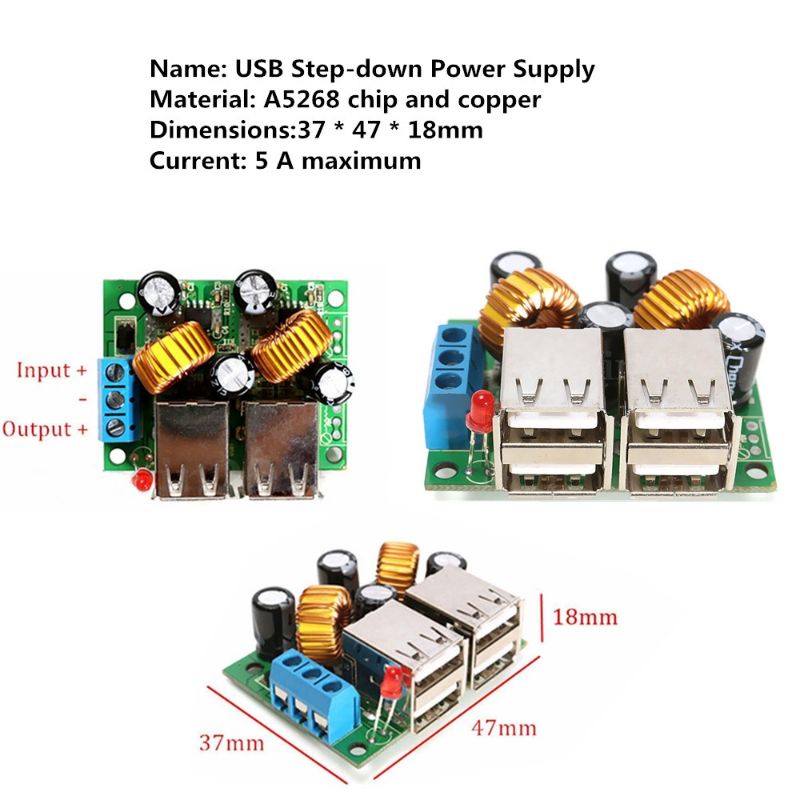 Step-down 4 port USB Power Supply Module DC 12V 24V 40V to 5V 5A