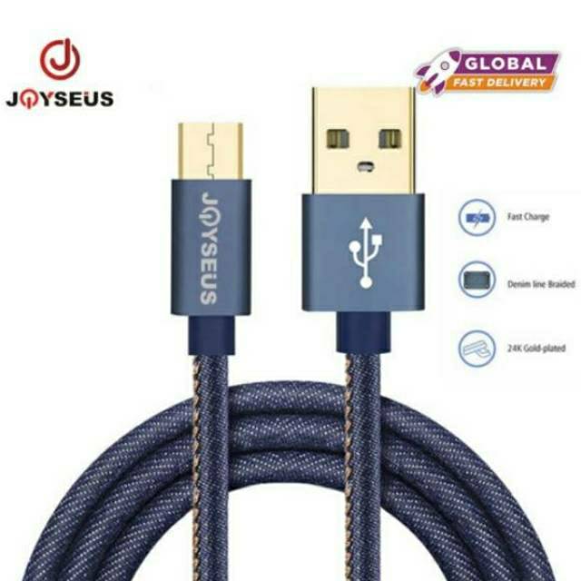 Joyseus Cable 2.4A Cowboy Braided Gold Plated Plug - Kabel Charger MICRO USB / TYPE C / IPHONE