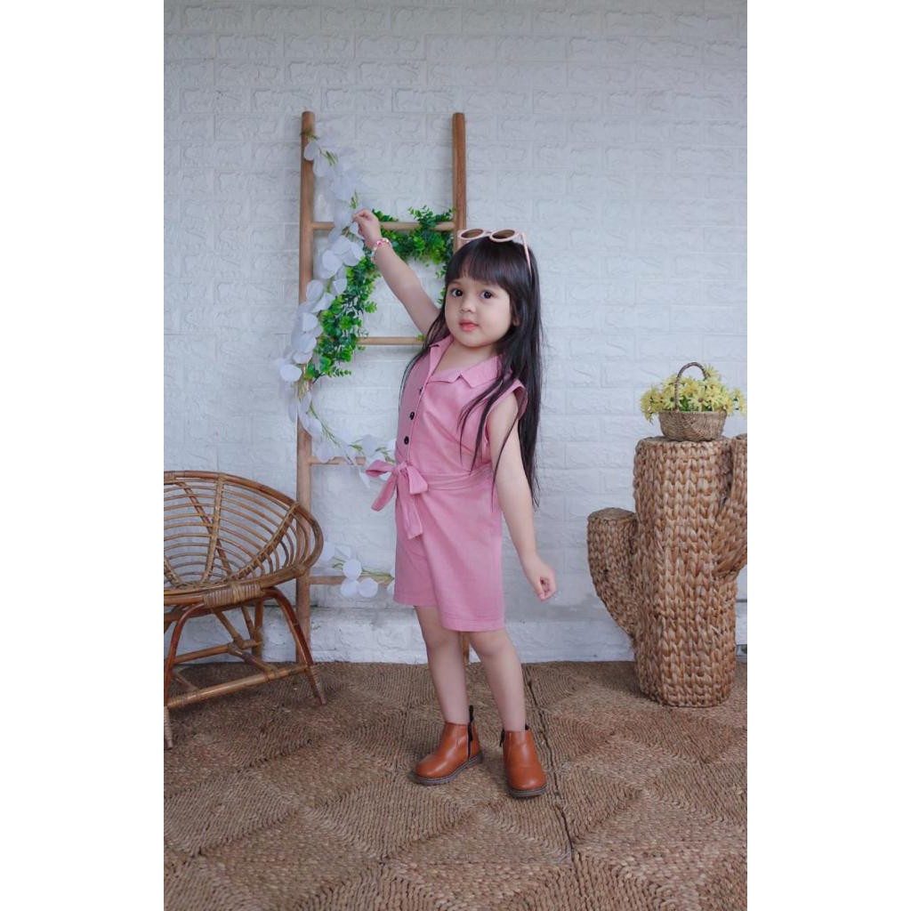 TokoMilkan Jumpsuit Anak Perempuan Yura Bahan Katun Rami | Pakaian Anak Umur 1-6 Tahun