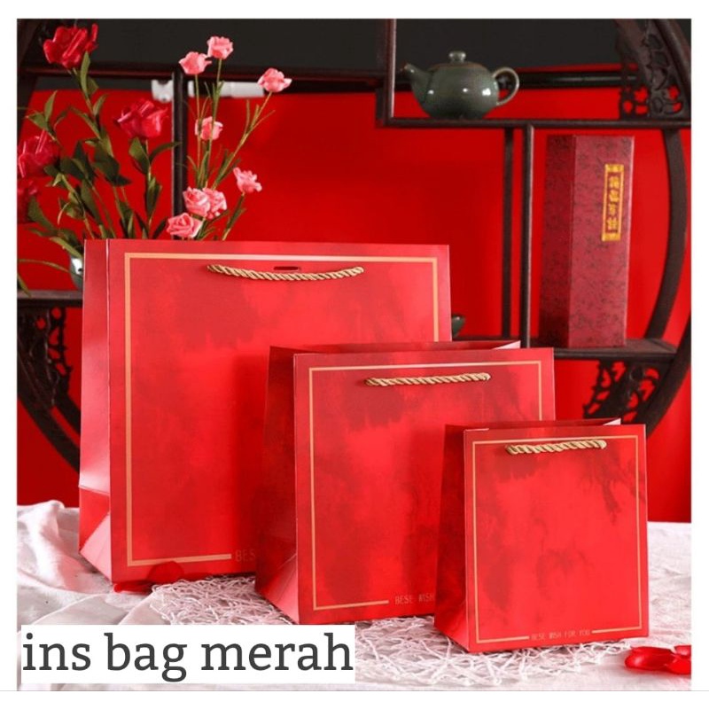 INS PAPER BAG KOREA MERAH SHOPPING BAG /TAS HADIAH PB-INS 3 MERAH