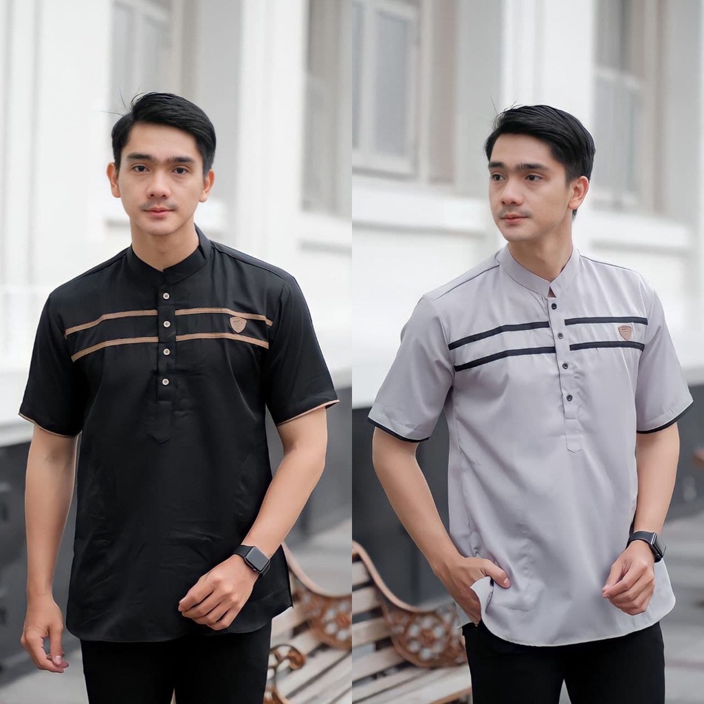 Baju Koko Kurta Lengan Pendek Fashion Muslim Pria Dewasa TerbarU