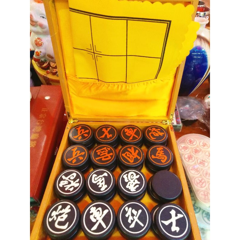catur cina atau Xiang Qi ukuran biji catur 5 cm bahan dari keramik dan ukuran kotak kayu 25x25 cm