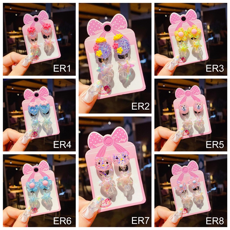 Anting Klip Tanpa Lubang Motif Kartun Bahan Resin Untuk Anak Perempuan
