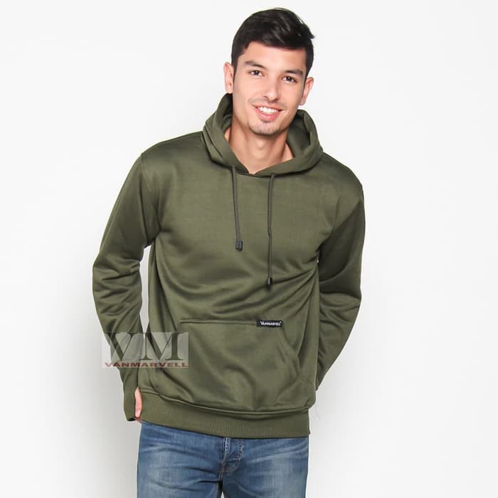 VM Jaket Hoodie Polos Sweater Fleece pria - Abu-abu Muda
