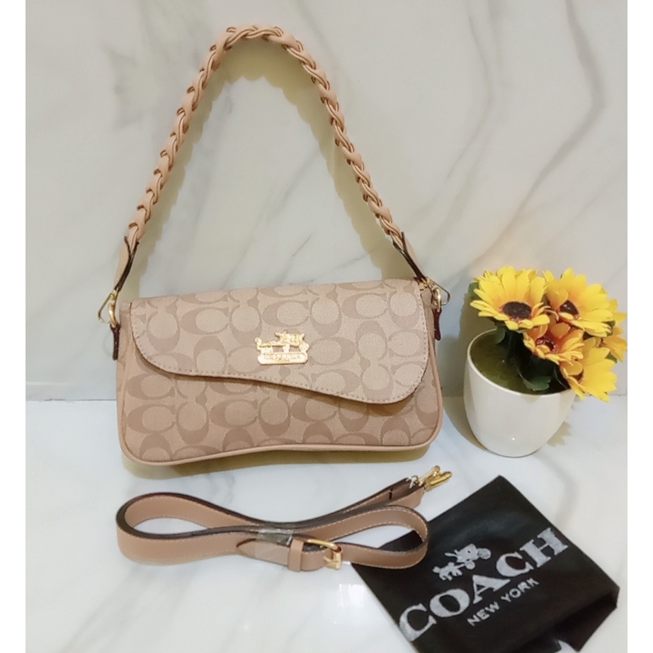 Tas slempang wanita signature C.h.o.@.c.h.h 2 tali top handle tali kepang ukuran 27x7x16