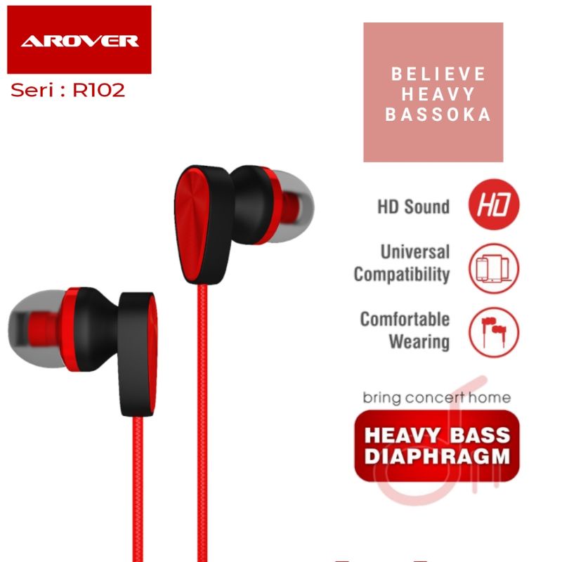 Headset Original【AROVER】Heavy Bass HD Music + Microfone / Handsfree - R 102