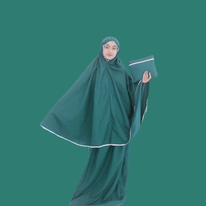 mukena renda polos murah - hijau botol