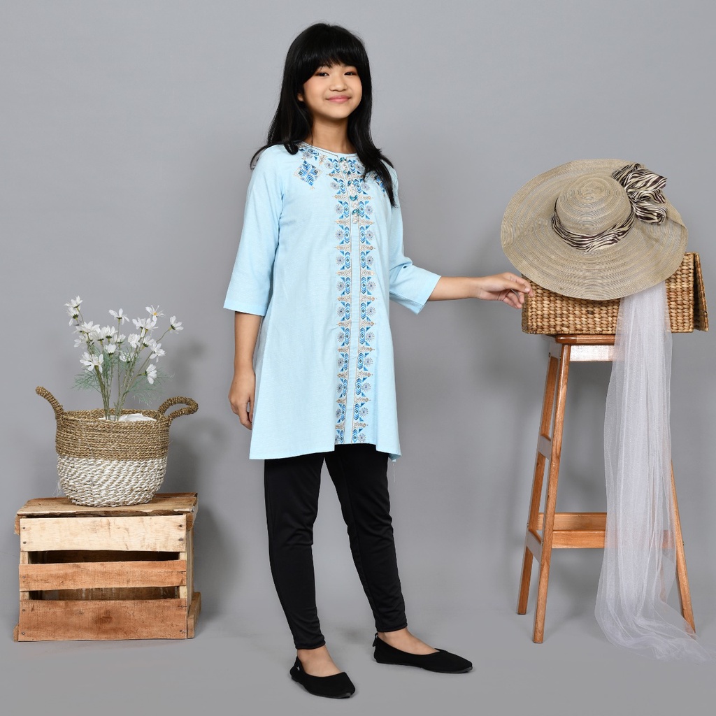 Versail Baju Muslim Anak Perempuan Usia 5 - 10 Thn Blue India R1067 | Muslim Couple Keluarga