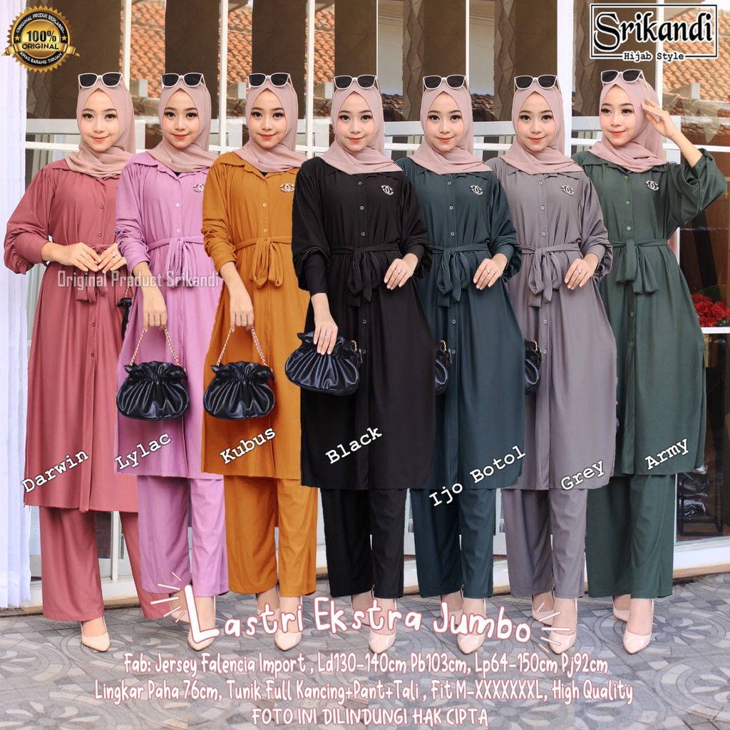 Set wanita jumbo LD 120 melar 130 mat jersey falencia one set polos setelan tunik muslim lengan panj