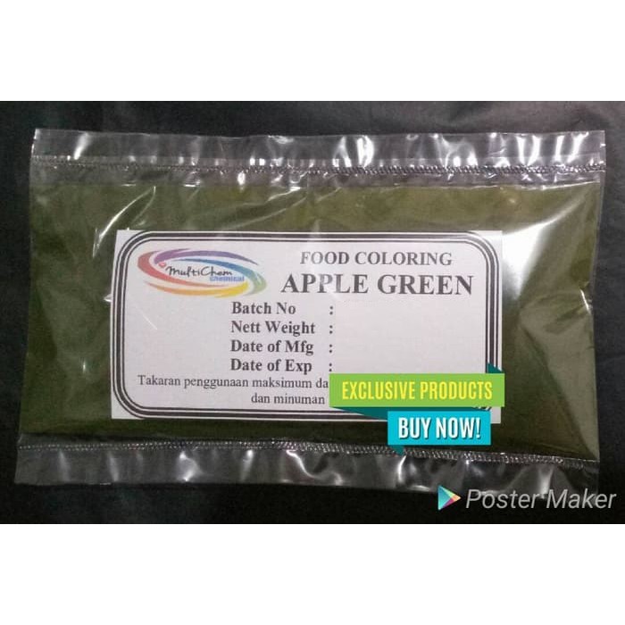 

PEWARNA MAKANAN APPLE GREEN / HIJAU FOOD GRADE. 100gr hs