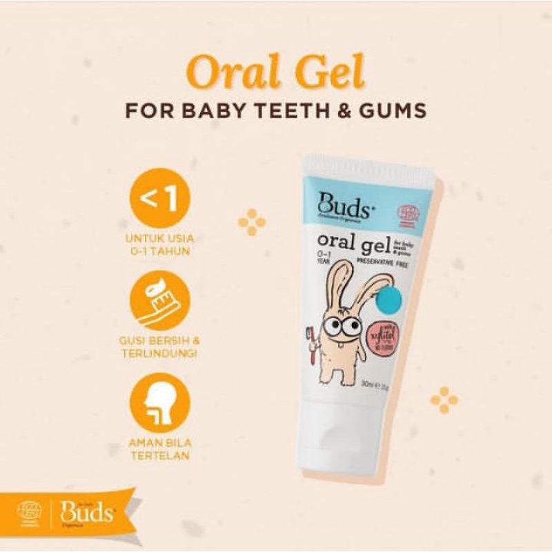 Buds Organics Oral Gel for Baby Teeth &amp; Gums 0-1 Thn - Pasta Gigi Odol Toothpaste Bayi dan Anak Aman Bisa Ditelan