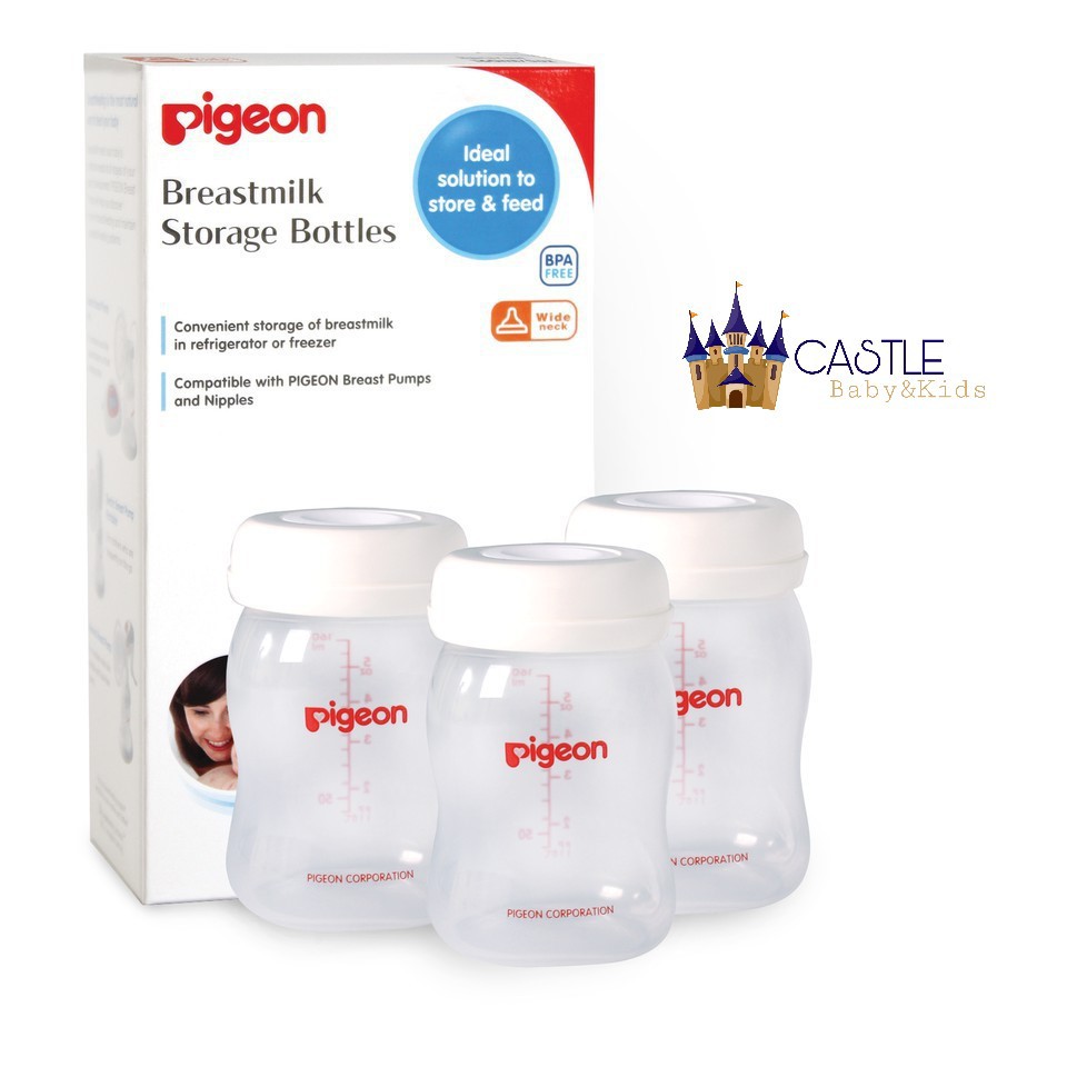 Castle - Pigeon Breastmilk Storage Wide Neck Bottle 160ml Isi 3 Pcs - Botol Susu Asi