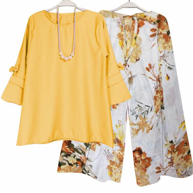 dv set kulot dania kuning atasan mustard