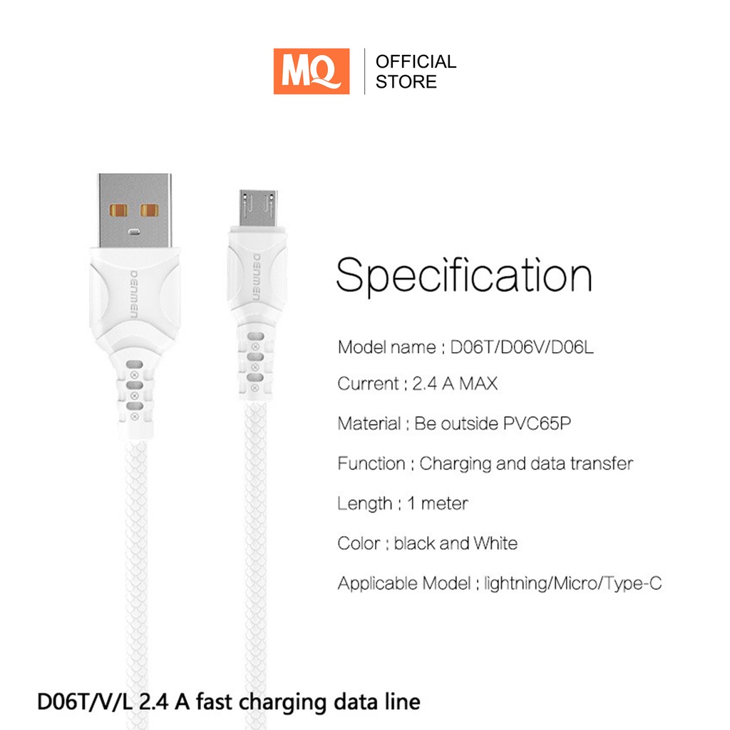 MQ Kabel Data Fast Charge 2.4A Micro + TypeC + Lightning 100cm