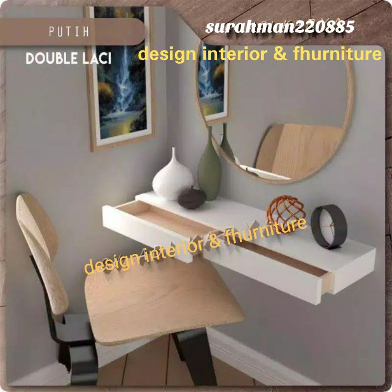 meja rias gantung hanya meja (bingkai cermin " ada di etalase produk) (khusus laci pakai rel roda)
