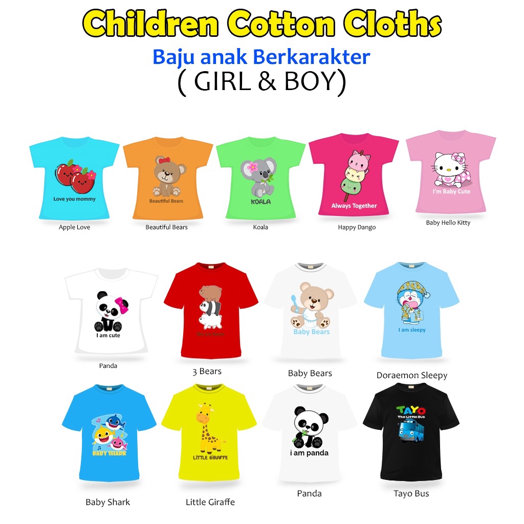 H ID BAJU  ANAK  KARAKTER KAOS  ANAK  TSHIRT ANAK  
