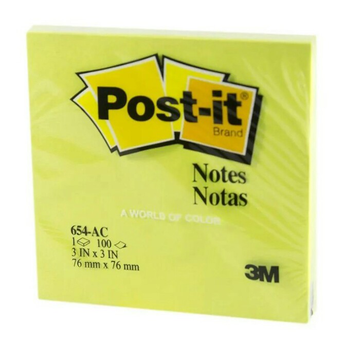 

Kertas Post It Warna Hijau Neon Ukuran 76mm x 76mm Isi 100 Lembar Neon Green Sticky Notes 3M 654-AC