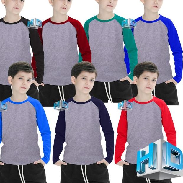 ✦ kaos polos raglan lengan panjang anak/raglan anak lengan panjang - ukuran M, abu navy ➸