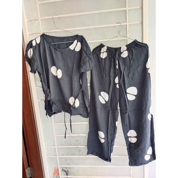 Setelan Babydoll Motif Kopi Celana Panjang Fit XL