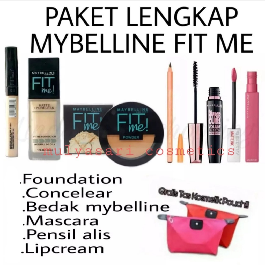 Paket Makeup Maybelline Fit Me Lengkap 6 in 1 / Paket Kosmetik Super Hemat Murah