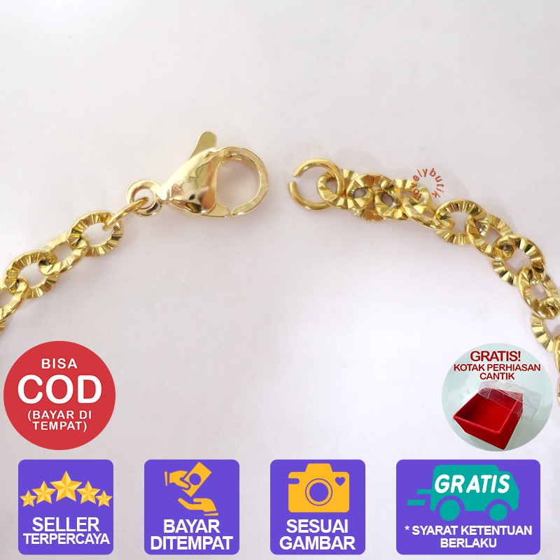 Lovelybutik Gelang Anak Titanium Asli Anti Karat BolA2 Gelang Tangan Anak Rantai Nori donat Ukuran 15 Cm BONUS KOTAK PERHIASAN