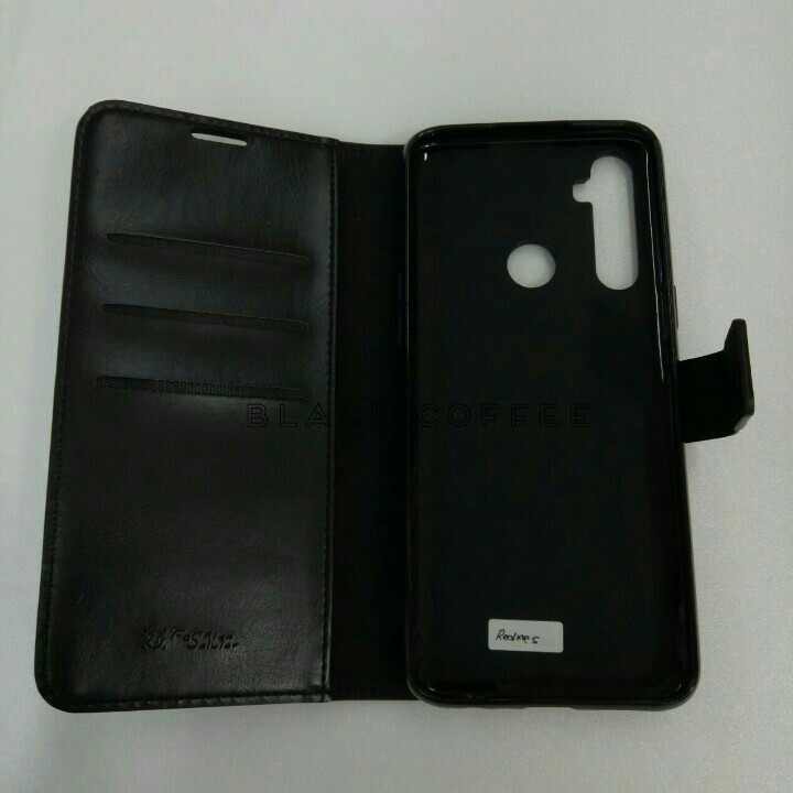 sarung buku kulit realme 5 LEATHER CASE FASHION realme