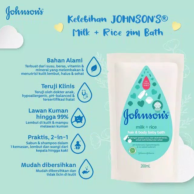 JOHNSONS Sabun Bayi Milk+Rise 200ml Refill