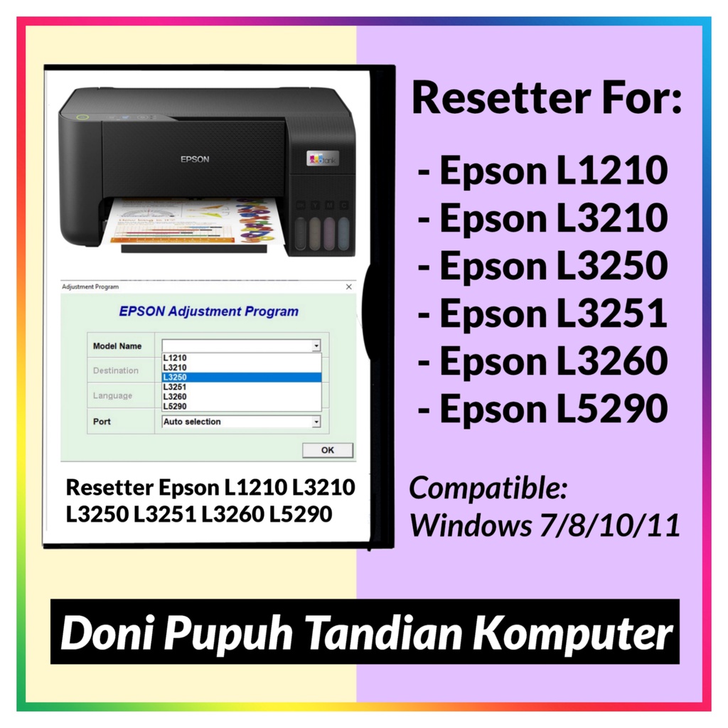 Jual Software Resetter Epson L1210 L3210 L3250 L3251 L3260 L5290 Full Version Lifetime Shopee 1389