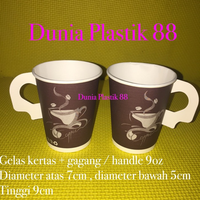 Dijual PC gelas kertas PAPER CUP foam kopi hot 9oz   pegangan GAGANG handle Berkualitas