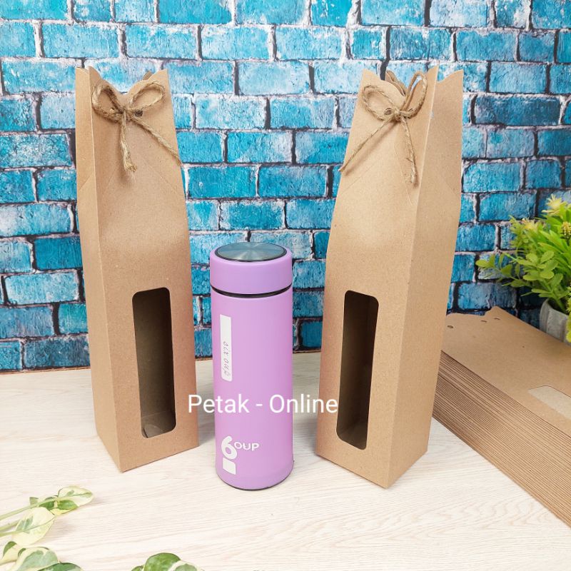 

25 Pcs, Box Kemasan Botol/ Tumbler, Kraft/ Papper Bag 7x30 cm