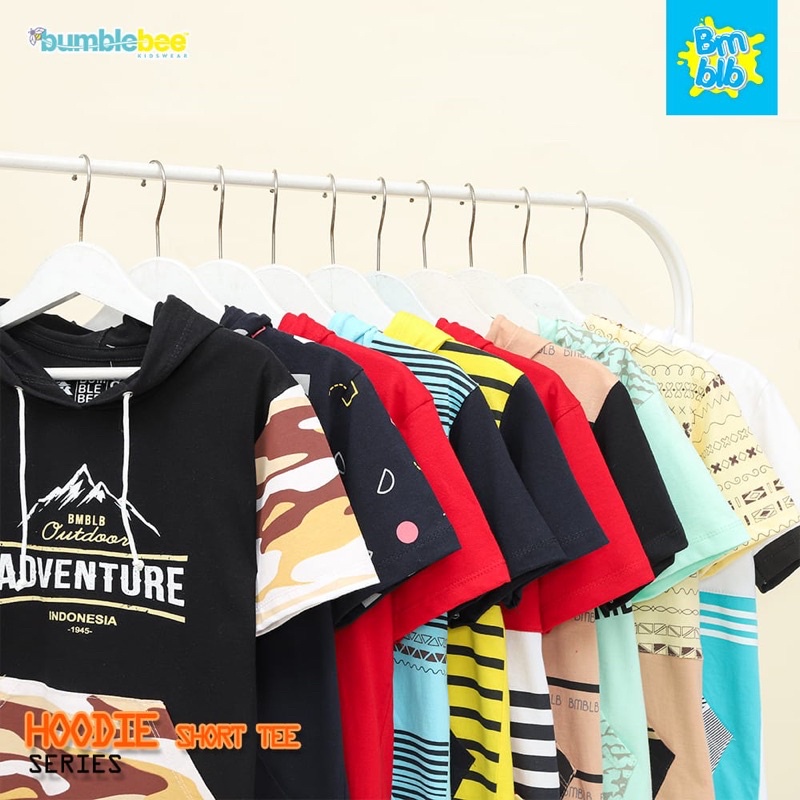 hoodie short tee series bumblebee kidswear / kaos hoodie bumblebee untuk anak usia 3-12 tahun nablfashion