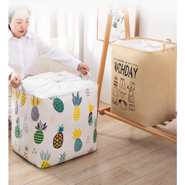 HOVELSHOP Keranjang Baju Pakaian Kotor Laundry Bag Lipat Jumbo Tali Serut
