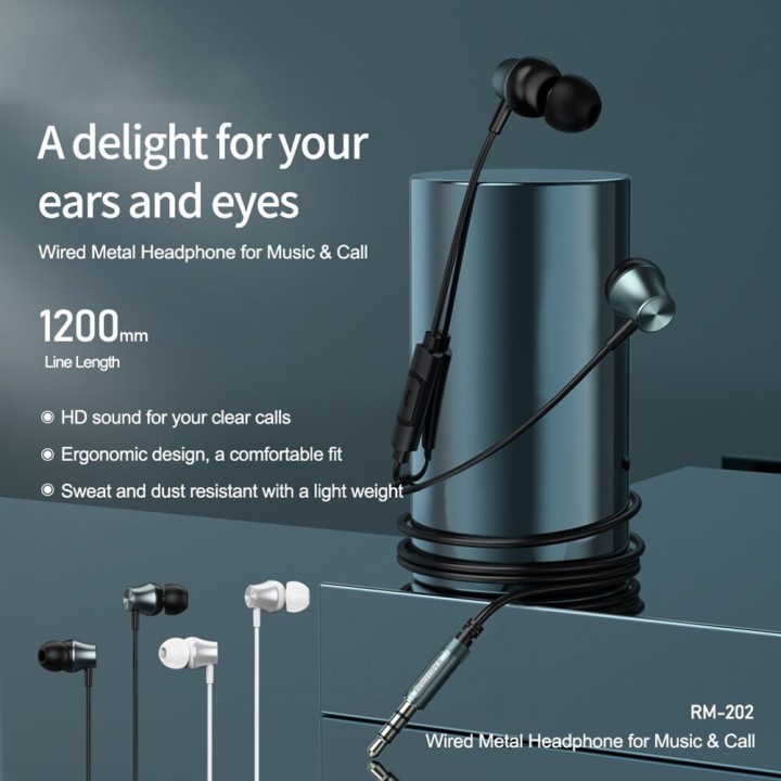 128 REMAX RM-202 - Wired Metal 3.5mm Semi In-Ear Earphone with Microphone