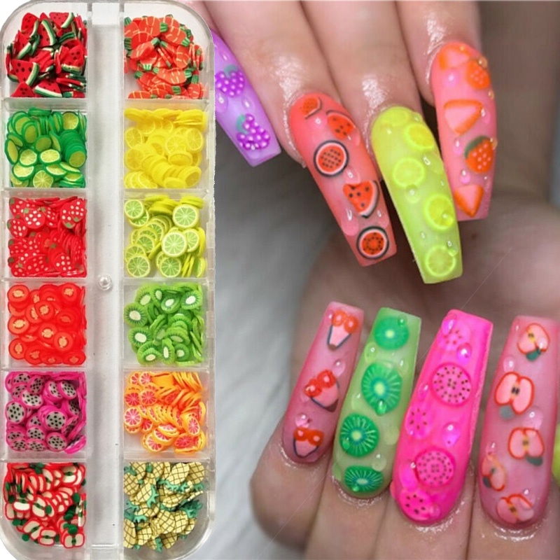 1 Kotak Stiker Sequin Glitter Bentuk Bunga Buah 3D Untuk Dekorasi Nail Art