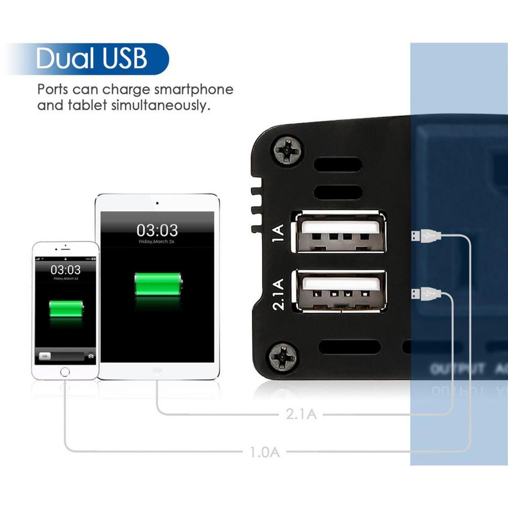 Power Inverter Dc Ke Ac Untuk Mobil DC 12V to AC 220V  Mengubah arus DC ke AC 150wat 2 USB Port