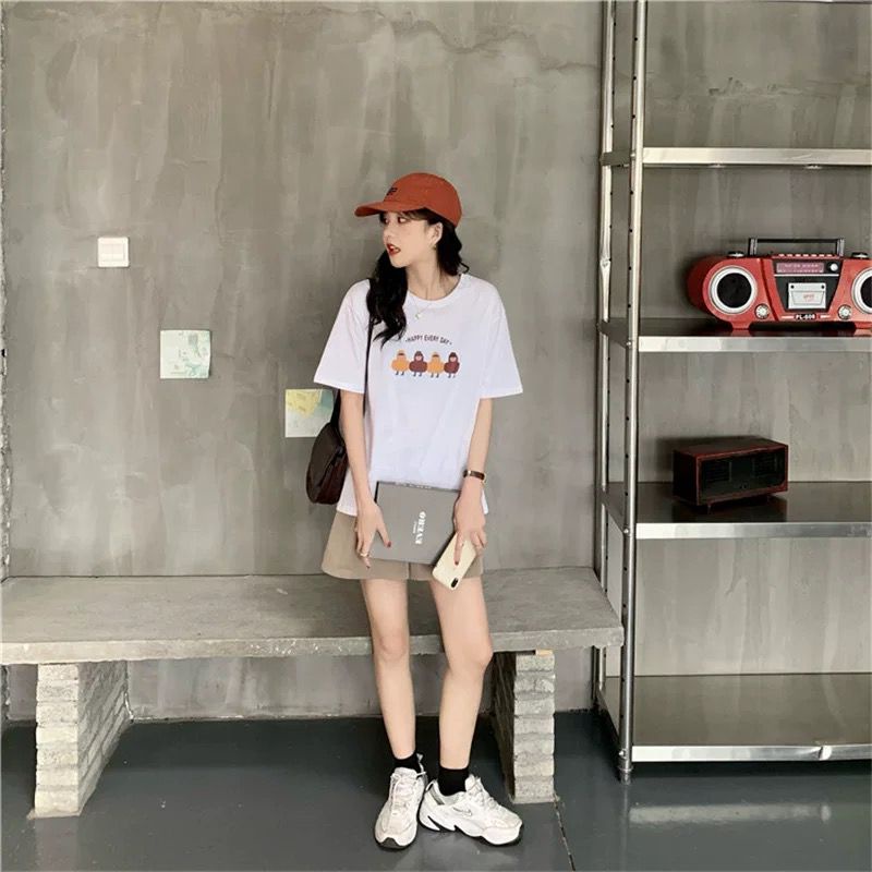 [littlecrab] Kaos Oversize Peanut Happy Every Day T-shirt Berkualitas Four Peanuts Cute Kaos Kacang Lucu Korean Style