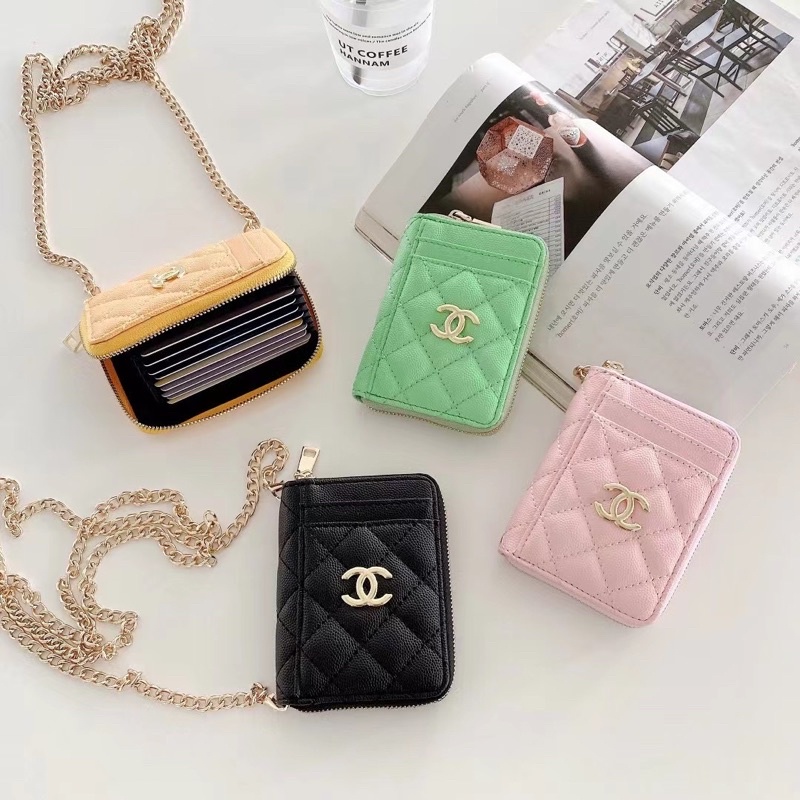 Chan*l Ysl Card Wallet with RANTAI card holder [PINK / GREEN / BLACK / YELLOW] SLING CARD BAG