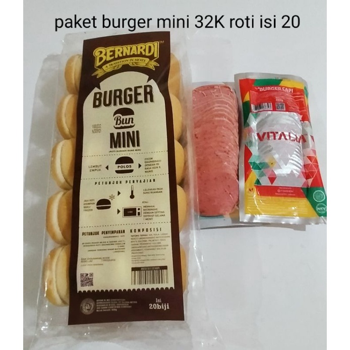 

paket roti burger mini bernardi isi 20 + ham vitalia (Tambahkan ordern KARDUS buat packing agar aman slma di ekspedisi)